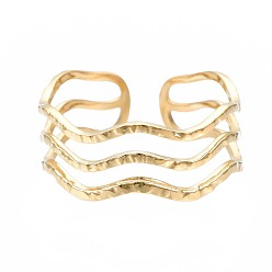 Золотой 304 кольцо из нержавеющей стали с тройной волной и открытой манжетой, массивное полое кольцо для женщин, золотые, размер США 7 (17.3 мм)