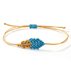 Стально-синий Регулируемые тканевые плетеные браслеты для дружбы пара, лист, стальной синий, внутренний диаметр: 11 дюйм (28 см)