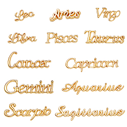 Golden Alloy Cabochons, Twelve Constellations, Golden, 7~10x15~48x1.5~2mm, 96pcs/box