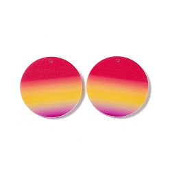Crimson Double Side Acrylic Pendants, Flat Round with Stripe Pattern, Crimson, 29.5x2mm, Hole: 1.6mm