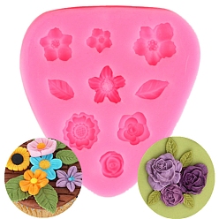 Pink Food Grade Silicone Vein Molds, Fondant Molds, For DIY Cake Decoration, Chocolate, Candy Mold, Flower and Leaf, Pink, 75x70.5x6.5mm