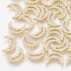 Настоящее золото 18K Латунь прелести циркония кубической, без кадмия, без никеля и без свинца, луна, прозрачные, реальный 18 k позолоченный, 9x7x1.5 мм, отверстие : 0.8 мм