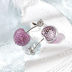 Платина Серьги-гвоздики из вишневой латуни с микропаве из кубических цирконий, стойки покрытие, долговечный, без свинца и без кадмия, платина, 27.5x14.5 мм