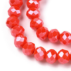Red Electroplate Glass Beads Strands, Pearl Luster Plated, Faceted, Rondelle, Red, 3x2mm, Hole: 0.8mm, about 165~169pcs/strand, 15~16 inch(38~40cm)