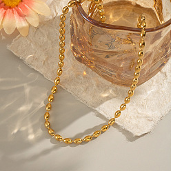 Настоящее золото 18K Европейские 4мм 304 ожерелья из нержавеющей стали с цепочкой из рисовых шариков для женщин, реальный 18 k позолоченный, 16.14 дюйм (41 см)