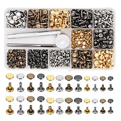 Mixed Color Brass Rivets Set, with Chassis & Puncher, Bag Making Accessories, Mixed Color, 6~8x2.5~20mm