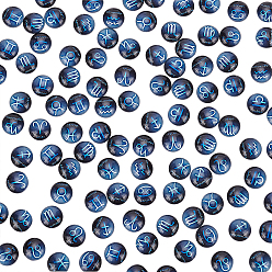 Black Glass Cabochons, Half Round/Dome with Constellation/Zodiac Sign, For Jewelry Making, Black, 12x4mm, 120pcs/box