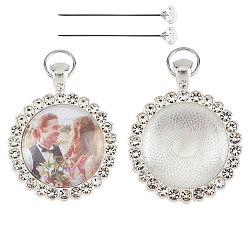 Платина 2шт. оправа для подвески из сплава со стразами, со стеклянными кабошонами и иглами, платина, 48 мм