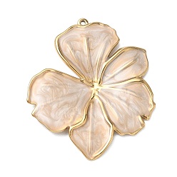 Blanco 304 de esmalte de acero inoxidable grandes colgantes, encantos de la flor, revestimiento de iones (ip), dorado, blanco, 55.5x46x3 mm, agujero: 1.6 mm