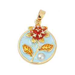 Светло-Голубой Латунные микро проложить кубического циркония подвески, с пластиковым искусственным жемчугом и эмалью, , стойки покрытие, прочное покрытие, без кадмия и без свинца, Небесно-голубой, 21.5x17x5 мм, отверстие : 4x2.5 мм