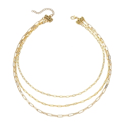 Золотой Латунная цепочка-скрепка 3 многослойные ожерелья для женщин, золотые, 16.61 дюйм (42.2 см)