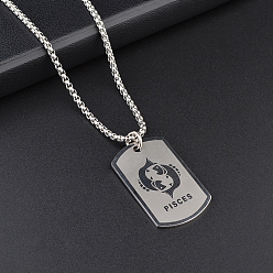 Рыбы Прямоугольник с подвеской из сплава созвездия 316l ожерелья из хирургической нержавеющей стали, цвет нержавеющей стали, Рыбы, 27.56 дюйм (70 см)