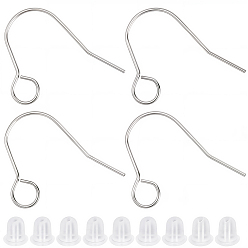 Нержавеющая Сталь Цвет 100 шт. 304 крючки для серег из нержавеющей стали, с 100 пластиковыми ушными гайками, цвет нержавеющей стали, 24x29x1 мм, отверстие : 5 мм, штифты : 0.8 мм