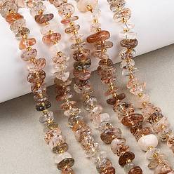 Rutilated Кварц Нити бусин из рутилированного кварца из натурального черного золота, чип, с бисером, 6~15x7~10x2~6 мм, отверстие : 1 мм, около 70~79 шт / нитка, 15.75~16.42'' (40~41.7 см)