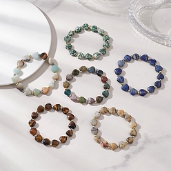 Смешанные камни Эстампирующиеся браслеты для женщин из немагнитного синтетического гематита и натуральных драгоценных камней в форме сердца., золотые и платиновые, с 304 из нержавеющей стали бусы, бусины : 10.5~11x10.5~11.5x5~5.5 мм, внутренний диаметр: 2.22~2.54 дюйм (5.65~6.45 см)