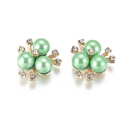 Зеленый газон Сплав кабошонов, со стразами и искусственным жемчугом из акрила, цветок, золотой свет, зеленый газон, 19~20x21~22x10 мм