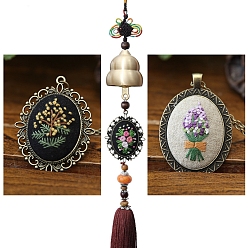 Lilac DIY Embroidery Wind Chime Kits, Including Embroidery Cloth & Thread, Needle, Embroidery Hoop, Instruction Sheet, Metal Bell, Lilac, 240mm