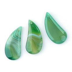 Medium Sea Green Natural Striped Agate/Banded Agate Pendants, teardrop, Dyed, Medium Sea Green, 41~42x19~20x5.5~6.5mm, Hole: 1.5~2mm