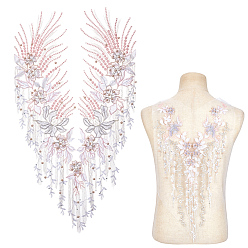 Pink 2 шт. 2 стили цветочный узор полиэстеровое кружево компьютерная вышивка орнамент аксессуары, с бисером, для одежды своими руками, пакет, украшение для брюк, розовые, 560~570x285~290x6 мм, 1 шт / стиль