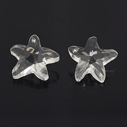 Transparent Facettierte Seestern / Seesterne Glasanhänger, Transparent, 14x15x8 mm, Bohrung: 1 mm