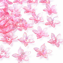 Fuchsie Transparente Acryl Perlen, AB Farbe, Blume, Fuchsie, 25.5x28x6 mm, Bohrung: 1.8 mm, ca. 980 Stk. / 500 g