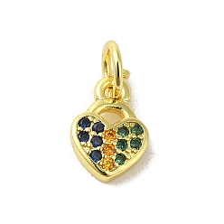 Разноцветный Подвески из настоящей 18k-позолоченной латуни с фианитами, без кадмия, без никеля и без свинца, с прыжковых колец, сердце, красочный, 9.5x7x2 мм, отверстие : 3 мм