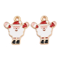 Santa Claus Новогодняя тема сплава эмали подвески, без кадмия и без свинца, золотой свет, Дед Мороз, 19x16.5x1 мм, отверстие : 1.8 мм