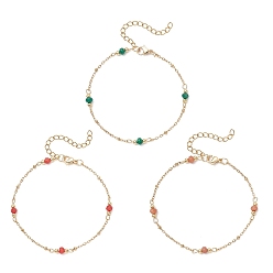 Золотой 3шт. браслеты из натуральных малайзийских нефритовых бусин-рондель, 304 браслеты-цепочки из нержавеющей стали для женщин, золотые, 7-3/8 дюйм (18.8 см)