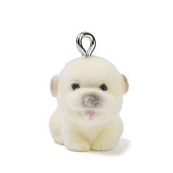 Собака Подвески из непрозрачной смолы с рисунком животных, с железной платиной петлей, собака, 21.5x13x22 мм, отверстие : 2 мм