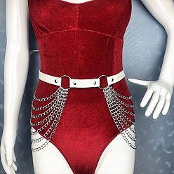 Белый Женские ремни-цепочки из сплава и многослойной искусственной кожи в стиле панк, платина, белые, 1100 мм