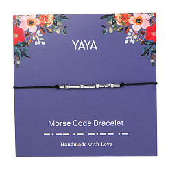 Платина Браслеты с азбукой Морзе yaya, плетеные браслеты из латунных бусин для женщин, с вощеной шнур, платина, 5-1/8~11 дюйм (13~28 см)