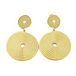 Настоящее золото 14K 304 из нержавеющей стали болтаться серьги, плоско-круглые, реальный 14 k позолоченный, 54x35 мм