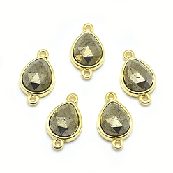 Пирит Соединители звеньев природного пирита, с фурнитурой латунной золотого тона, слеза, граненые, 17.5x9.5x5 мм, отверстие : 1.2 мм
