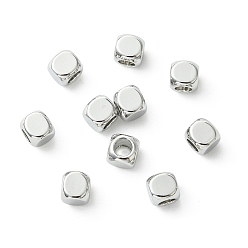 Platino Real Plateado Cuentas de latón shegrace, sin cadmio y níque y plomo, cubo, Platino verdadero plateado, 5x5x5 mm, agujero: 3 mm