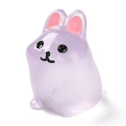 Lilac Rabbit Luminous Resin Display Decorations, Glow in the Dark, for Car or Home Office Desktop Ornaments, Lilac, 17.5x16x21.5mm