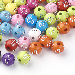 (52) Непрозрачная лаванда Покрытие акриловыми шариками, серебристого металла, обвитыми, круглые с крестом, разноцветные, 10 мм, Отверстие : 2 мм , около 880 шт / 500 г