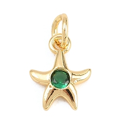 Настоящее золото 18K Латунные микро проложить кубического циркония подвески, прелести морская звезда, долговечный, стойки покрытие, без свинца и без кадмия, реальный 18 k позолоченный, 11.5x9x2 мм, отверстие : 3.2 мм