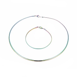 Rainbow Color 304 из нержавеющей стали ожерелья колье и браслеты комплекты ювелирных изделий, с карабин-лобстерами , Радуга цветов, 7-7/8 дюйм (20.1 см), 17.6 дюйм (45 см), 3 мм