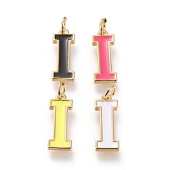 Letter I Латунь эмаль подвески, с целью перехода в кольце, долговечный, реальный 18 k позолоченный, letter.i, разноцветные, letter.i, я: 18x6.5x1.8 мм, прыжковые кольца: внутренний диаметр: 3 мм