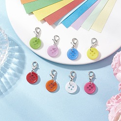 Платина Подвесные украшения из акриловых пуговиц, Сплав с застежками когтя омара, плоско-круглые, платина, 25 мм