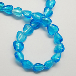 Deep Sky Blue Handmade Silver Foil Glass Beads, Heart, Deep Sky Blue, 15x15x10mm, Hole: 1~2mm