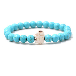 Синтетическая Бирюза Браслеты из синтетических бирюзовых бусин для мужчин и женщин, круглый и слон