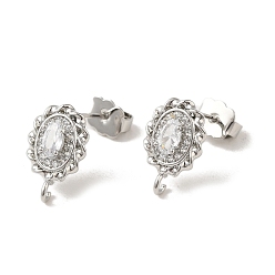 Платина Фурнитура для латунных сережек-пусетов овальной формы с стойкой, с четким кубического циркония, долгоиграющий, без свинца и без кадмия, платина, 14.5x9.5 мм, отверстие : 1.6 мм, штифты : 0.7 мм