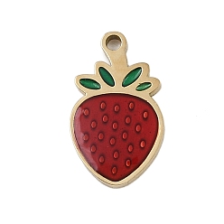 Клубника 304 из нержавеющей стали шармы эмали, золотые, клубника, 13.5x8x1.5 мм, отверстие : 1.2 мм