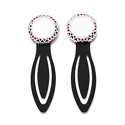 Серебро Закладки из сплава и железа, сердце с плоским круглым вращающимся подносом, со стразами, серебряные, 75.5~76x24x5.5~6 мм, Размер лотка: 16 мм