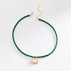 Verde 304 Collares de mujer con colgante rectangular de acero inoxidable con circonitas cúbicas transparentes y cordón de algodón., dorado, verde, 17.72 pulgada (45 cm)