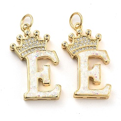 Letter E Латунные микропаве прозрачные подвески с фианитом, без кадмия и без свинца, с синтетическим опалом, реальный 18 k позолоченный, с целью перехода в кольце, Письмо E, 26.5~33x14~23.5x3.5~4.5 мм, отверстие : 4.5 мм