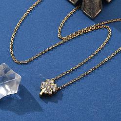 Клевер 304 ожерелья из нержавеющей стали с подвеской в виде цепочки и кристаллами из горного хрусталя для женщин, реальный 18 k позолоченный, клевер, 16.02 дюйм (40.7 см), Кулон : 11.5x8x4 мм