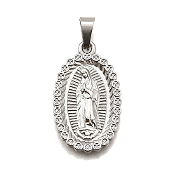 Нержавеющая Сталь Цвет 304 подвески из нержавеющей стали, религиозная тема, анти-тускнение, овальные с рисунками " virgin mary", цвет нержавеющей стали, 29.5x17x2 мм, отверстие : 3x7 мм