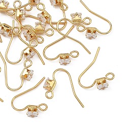 Real 18K Gold Plated SHEGRACE Brass Pave Cubic Zirconia Earring Findings, Ear Wire, Real 18K Gold Plated, 14x5mm, Hole: 2mm, Pin: 0.8mm